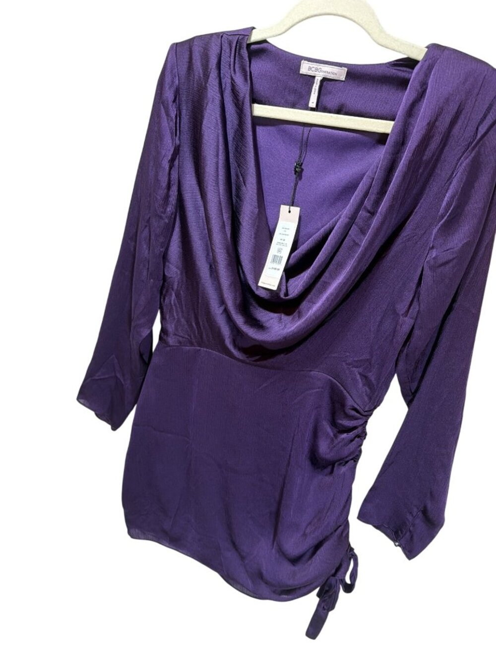 BCBGeneration NWT Blackberry Purple Cowl Neck Ruched Mini Dress Size M